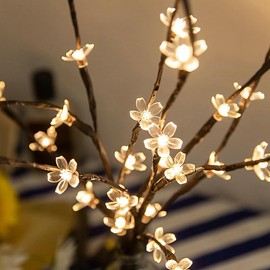 Artificial Cherry Blossom LED Lights - Faux Flower Branch with Warm White Lights, Indoor/Outdoor Decor for Wedding, Christmas, Home Entrance (Battery/USB Powered)