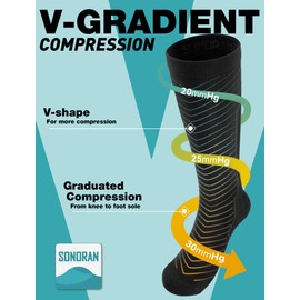 SONORAN 4 Pairs Compression Socks Women & Men 20-30 mmHg Compression Stockings Bas de Compression Femme Homme Knee High Support for Running, Travel, Athletic S/M (Black Gray&Black)