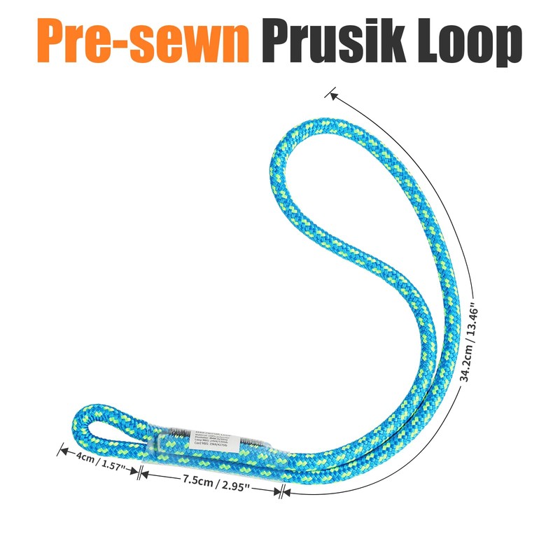 AOLEBA 8MM (5/16") Prusik Loop, Pre-Sewn Prusik Cord, Safety Sewn