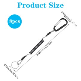 YBEATY 8 Pcs Retractable Safety Coiled Lanyard Heavy Duty Fishing Lanyard with Carabiner Kayak Retractable Tool Leash Keychain Fishing Rod Safety Lanyards for Fish Equipment Keys Cards Tools