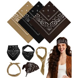MEEZY 3 Pcs Bandanas for Women Men, Paisley Pattern Bandana Head Scarf Handkerchiefs Outdoor Multi-Purpose Cowboy Face Mask Square Scarf Headwear for Boy Girls 100% Polyester
