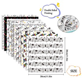 HADEEONG Scrapbook Paper 11.8x11.8 Inch Musical Note Pattern Paper Double-Sided Craft Paper Decorative Paper Folded Flat for Art Craft DIY Card Making, Scrapbooking Supplies 24 Pack