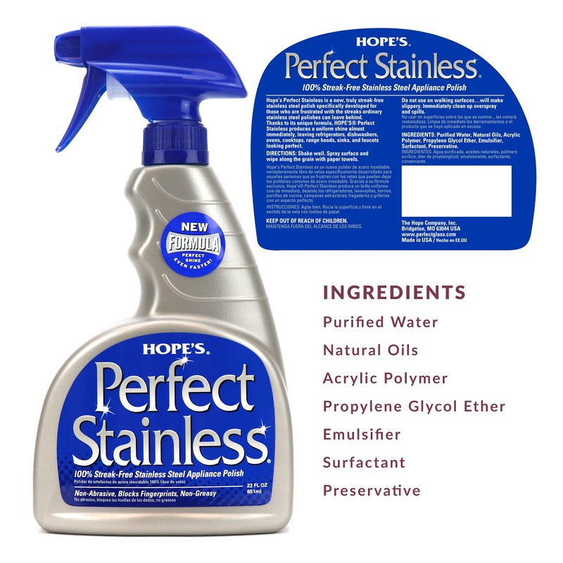 HOPE'S Perfect Stainless Steel Cleaner and Polish with Microfiber Cloth,