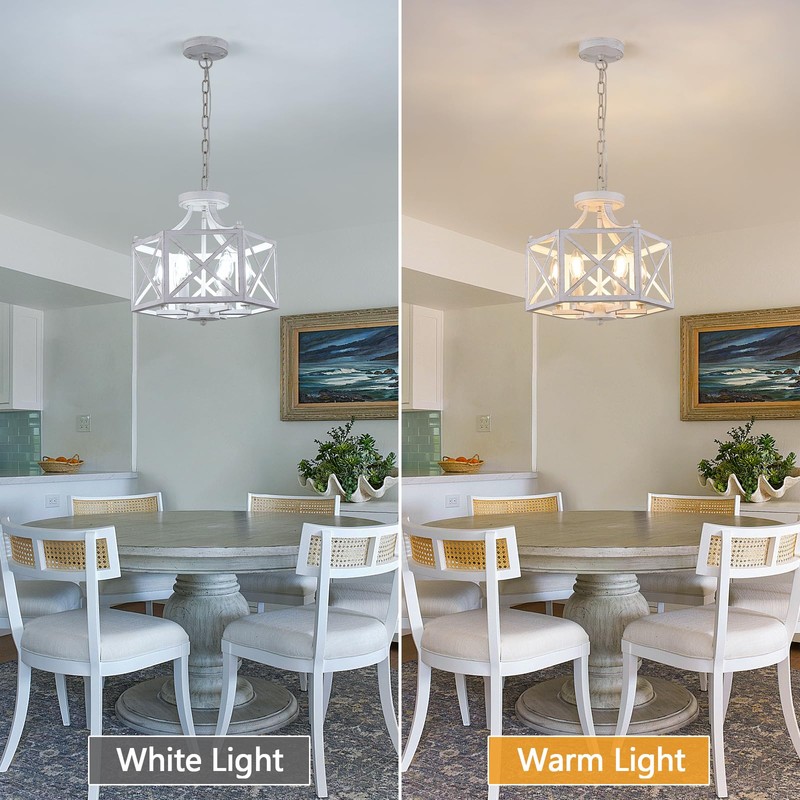 ZSDHXi 6-Light Antique White Pendant Light, Modern Farmhouse Chandeliers for
