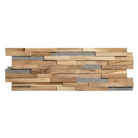 Bare Decor EZ-Wall Mosaic 3D Pattern with Stone Accents Tile in Solid Teak Wood Natural Finish, Set of 10