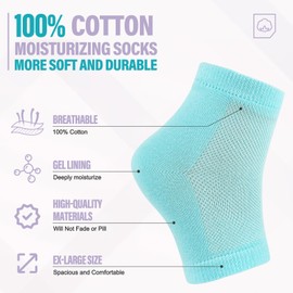 Migliore Wear Cracked Heel Socks, Foot Moisturiser Socks with Gel Heel, Cracked Heel Treatment, Cotton Moisturizing Socks for Dry Feet Women and Men - 2 Pairs(Large Size)