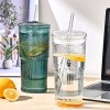 20 oz 2-pack Green Glass Straw Cup with Vertical Pattern