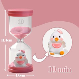 10 Minute Sand Timer,Plastic Hourglass Timer in Macaron Pink with Duck Pattern,Hour Glass with Sand,Sand Timer for Students,Games,Classroom,Kitchen,Office,Desk Decor