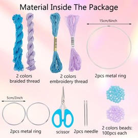 INFUNLY 2 Sets Double Ring Dream Catcher Kit Blue Dream Catcher Kit for Adults Beginners Make Your Own Purple Dreamcatcher Kit DIY Dream Catchers Kit with Instruction for Home Wall Hanging Ornament