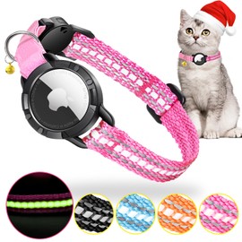 Airtag Cat Collar - Integrated Cat Collar Airtag Waterproof, Reflective Cat Collar with Breakable Safety Buckle & Elastic Elastic Band for Kittens Small Dog (Pink S)