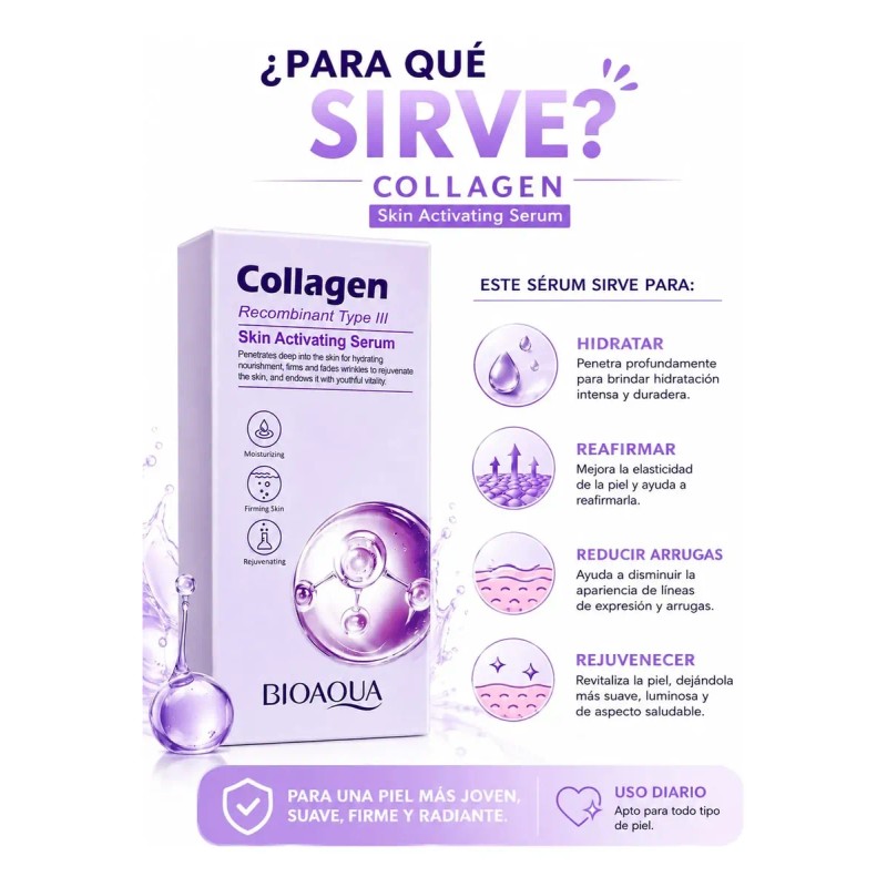 Kit 2 Sérum Facial Bioaqua Colágeno Recombinante Antiedad