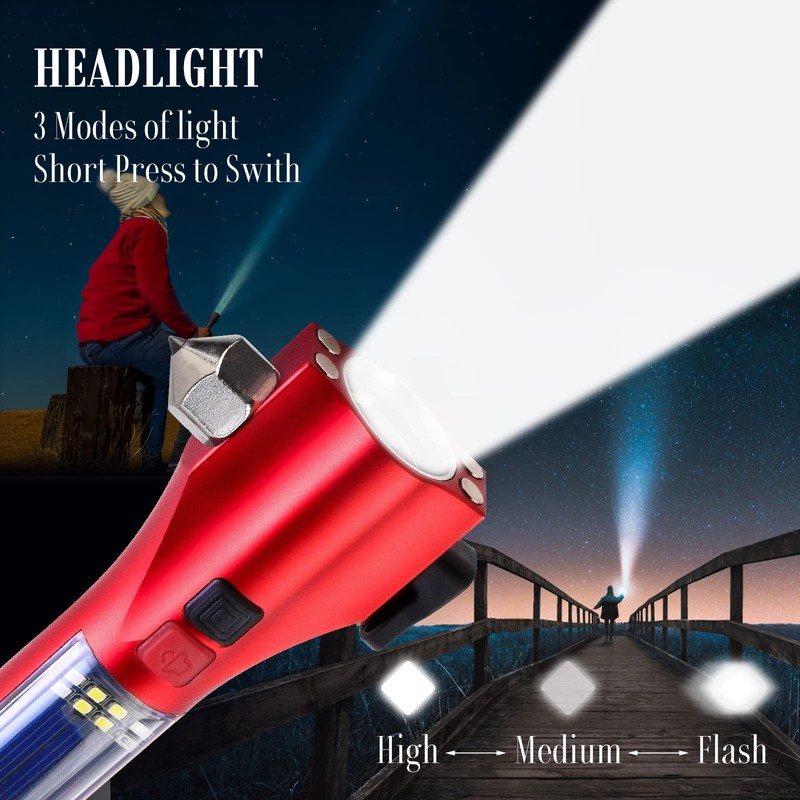 Unicumoo Car Flashlights for Emergencies, Window Breaker Seatbelt Cutter Multifunction