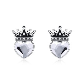 TRISHULA Princess Crown Earrings 925 Sterling Silver Crown White Crystal Stud Earrings Queen Heart Earrings Crown Jewelry Gift for Daughter Niece Women, Sterling Silver, No Gemstone