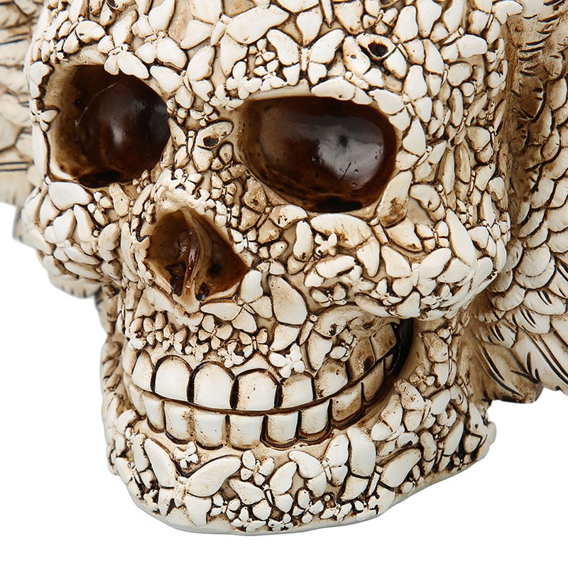 Skull Statue Butterflies Pattern Handcraft Exquisite Skeleton Head Statue with