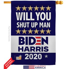 Shut Up Man Garden House Flags Kit Patriotic President Democrat Republican Tea Party United State American Election Small Decorative Gift Yard Banner Double-Sided Made In USA 28 X 40