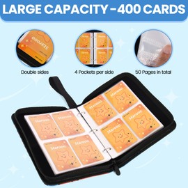 4-Pocket Card Binder with 50 Removable Sleeves-Hold 400 Cards,3-Ring Zipper Sports Cards Book,Best Gifts for Boys and Girls,Basketball Cards Binder