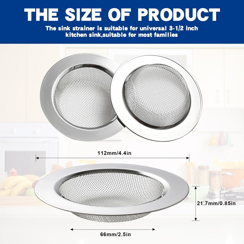 RQYEKDO Kitchen Sink Strainer Stainless Steel with Fine Mesh4.4 inch