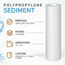 Ronaqua 5 Micron Sediment Water Filter Cartridge 10"x2.5", NSF Certified, 4-Layer Filtration for any 10-inch RO Units & Whole House Systems, Compatible with Culligan P5, AP110, WHKF-GD05, 2 Pack