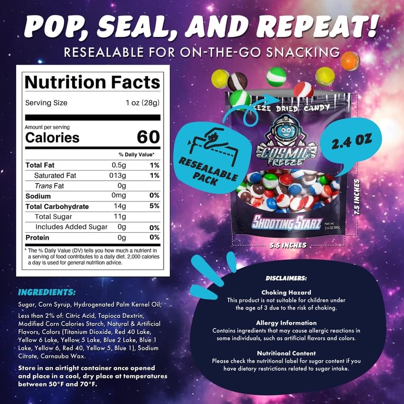 Cosmic Freeze Shooting Starz Freeze Dried Candy, Crunchy Freeze Dry
