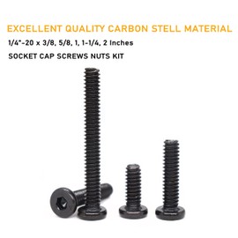 binifiMux 80pcs 1/4"-20 Black Hex Socket Cap Screws and 1/4"-20 Hex Nuts Assortment Kit, 3/8" 5/8" 1" 1-1/4" 2"