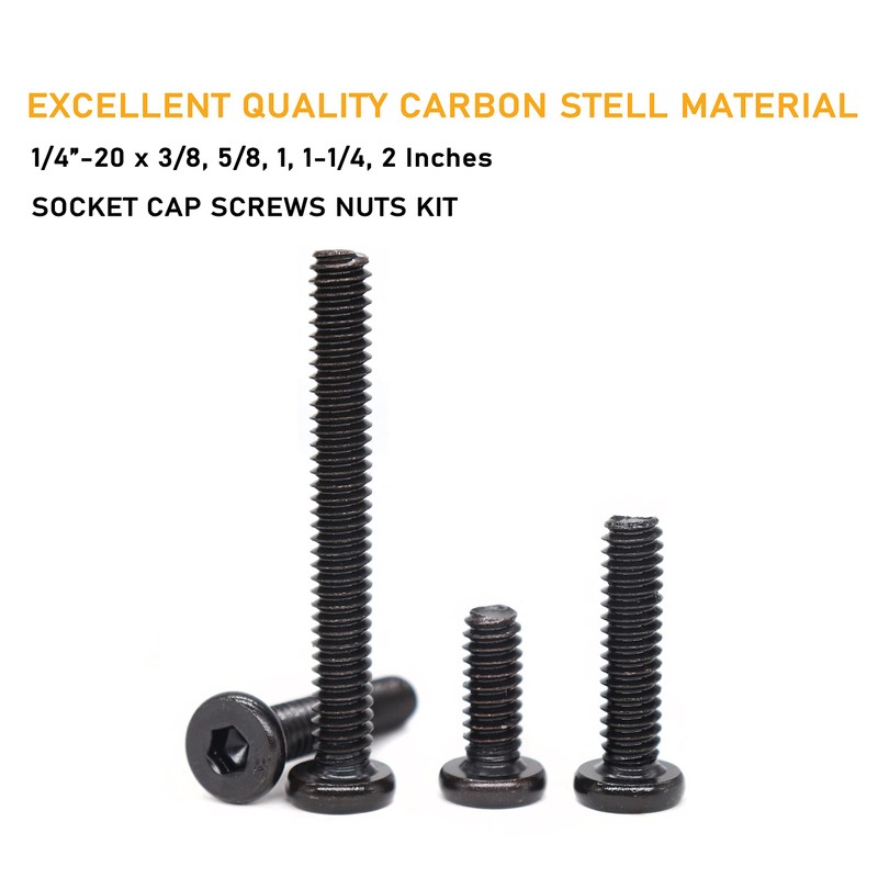 binifiMux 80pcs 1/4"-20 Black Hex Socket Cap Screws and 1/4"-20
