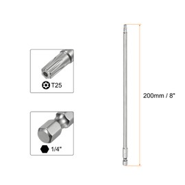 sourcing map 5pcs T25 Security Torx Bit 1/4" Hex Shank 8" Long S2 Steel Magnetic Tamper Resistant Star Bits Screwdriver Torx Head with Hole for Driver Drill Bits Remove Fastening Screws
