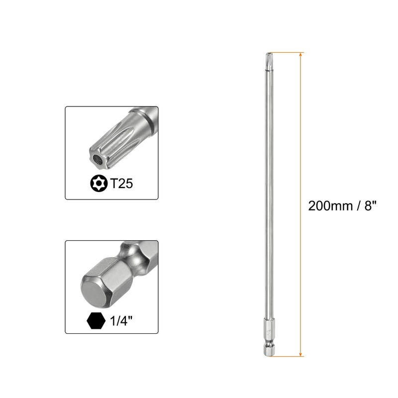 sourcing map 5pcs T25 Security Torx Bit 1/4" Hex Shank
