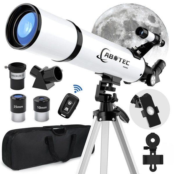 ABOTEC Telescope, 80mm Aperture Telescopes for Adults Astronomy & Kids & Beginners, Portable 500mm Refracting Telescope with an Adjustable Tripod, a Bag, a Phone Adapter & a Wireless Remote