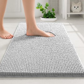 DTXDTech Bathroom Mat 40 x 60 cm, Non Slip Bath Mat, Chenille 40x60 Toilet Rug, Soft and Absorbent Bath Mat for Bathroom, Bedroom, Kitchen (White)