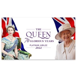 NUOM 6.4x3.7ft Large Banner for Platinum Jubilee Decorations 2022, Polyester Backdrop for Queens Jubilee 2022 Decorations, Poster for Outdoor Street Party, Patriotic Queens Platinum Jubilee Flag