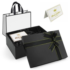 Black Gift Boxes Premium Present Box with Lid 21.5x16x8cm,High Hardness,Large Space,Gift Box for Presents with Bags,Raffia,Cards,Designed for Birthdays Valentine's Day Anniversaries Holidays