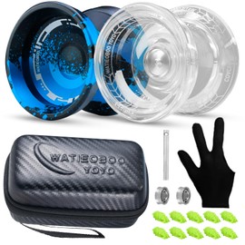 WATIEOBOO Responsive Yo-Yo Set of 2 - P02 White YoYo & M18 Black Blue YoYo for Beginner with Bearing Kit + 1 yo yo case + 10 yoyos Strings