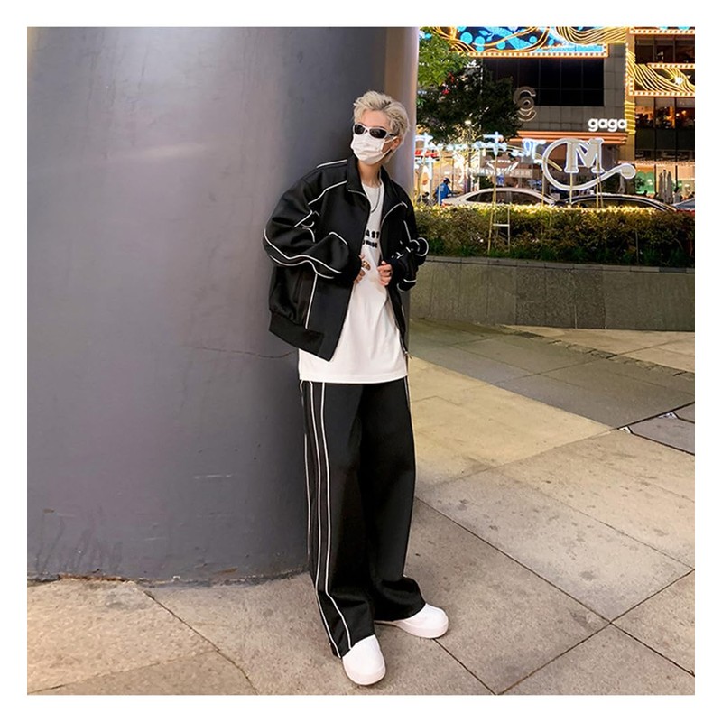 D.IIZOO E1230C Men's Zip-up Blouson Jersey Top and Bottom Set,