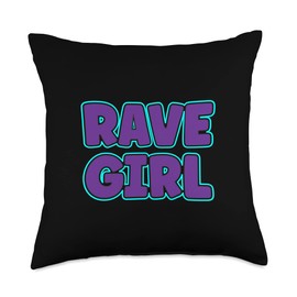 DJ House Music Lover Designs - Music Festival Gear Rave Girl EDM Festival-Techno Electronic House Music Throw Pillow, 18x18, Multicolor