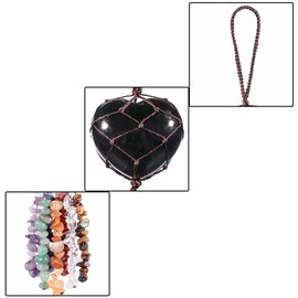 mookaitedecor Obsidian Heart Shape Crystal Tassel Hanging Ornament for Car Reiki 7 Chakra Rolled Stones Home Decoration for Yoga and Meditation