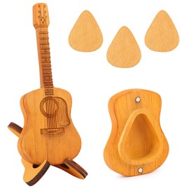 Guitar Picks, Wooden Plectrum Holder with 3 Plectrums, Acoustic Guitasr Pick, Wooden Pick Box for Acoustic Guitar for Acoustic Electric Bass Guitar Ukulele Lovers