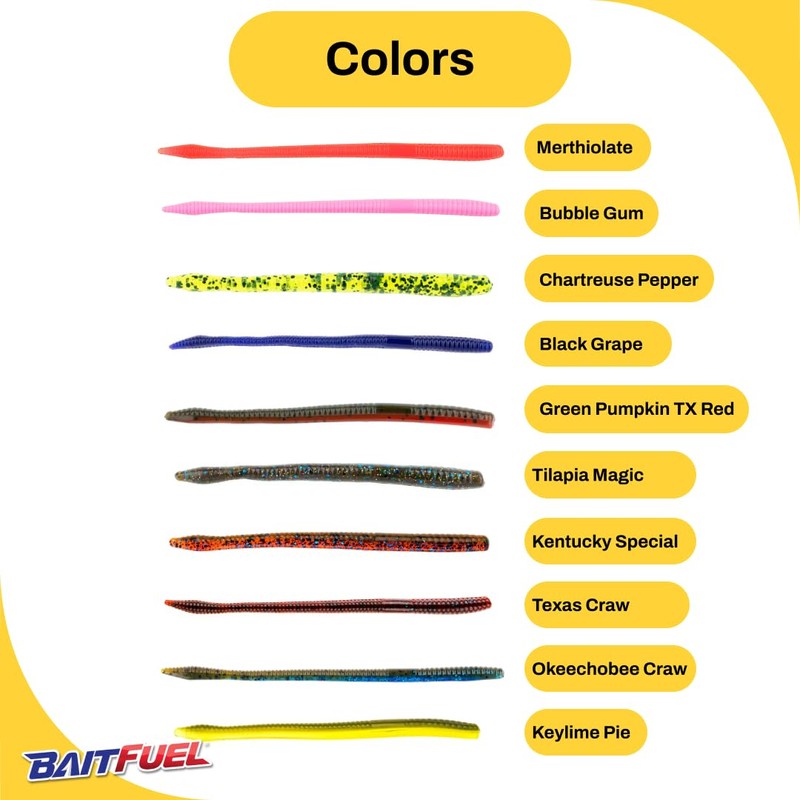 BAITFUEL T-Mac Durable Straight Tail Worm Infused with Supercharged X55