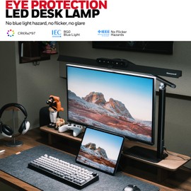 Honeywell LED Desk Lamp with Base - HJ1BK Sunturalux Eye-Caring Architect Desk Lamp for Home Office, 1200LM Computer Desk Light 4 Color Modes Stepless Dimming Task Desk Light with Timer Function Black