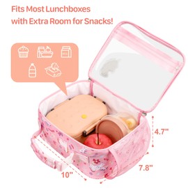 BrainyBees Clear Lunch Bag for Kids - Clear Kids Lunch Box Reusable Snack Bag for School Travel Picnic, Heavy Duty, Stadium Approved, Pink Unicorn