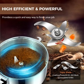 LEEVOT Grain Mill 300g Commercial Spice Grinder Electric 1200W Stainless Steel Pulverizer Dry Grinders for Grinding Wheat, Oats, Corn, Pepper, and Coffee Beans – Grinder for Kitchen.