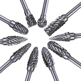 Gasea 10pcs 1/8”(3mm) Shank Rotary Burr Double Cut Tungsten Carbide Cutter Set Die Grinder Bit for Rotary Tool