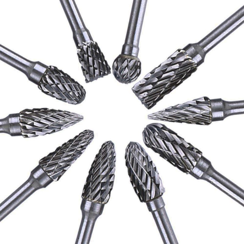 Gasea 10pcs 1/8”(3mm) Shank Rotary Burr Double Cut Tungsten Carbide