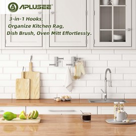 APLusee Swivel Towel Hook Brushed Nickel, 304 Stainless Steel 3 Arms Foldable Bathroom Robe Towel Hook, Shower Coat Hanger, Wall Kitchen Holder, 2 Pack