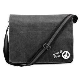 Huuraa Love & Peace Shoulder Bag Gift 14 Litre Canvas Love & Peace Gift Idea, black, One size