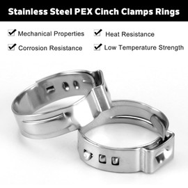 50 Pack 1/2 Inch PEX Cinch Clamp Rings, Stainless Steel Crimp Pinch Ring Clamps for PEX Tubing Pipe Fitting Connections