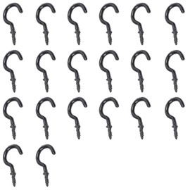 Aoktorkit 20Pcs Screw Hooks 1-1/4 Inch Ceiling Hooks Carbon Steel Cup Hooks Galvanized Screw in Hooks for Hanging Plants Cups Arts Decorations, Black