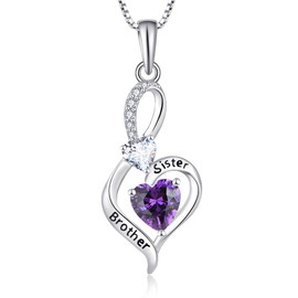 starchenie Infinity Necklace,925 Sterling Silver Brother Sister Pendant with February Birthstone Amethyst 3A Cubic Zirconia,Jewellery for Women