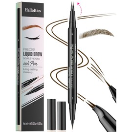 Curved Eyebrow Pencil Curved Eyebrow Pen Dual-Ended Micro-Fork-Tip and Precise Brush-Tip Brow Pencil Dark Brown Last All Day Brow Pencil with Hair Like Strokes (03)