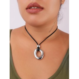 Sacina Silver-tone O Ring Choker, Black Choker, Boho Necklace, Goth Choker, Gothic Necklace, Goth Necklace, Christmas Jewelry Gift For Women