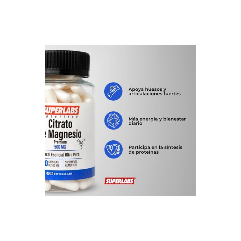 SUPERLABS NUTRITION CITRATO DE MAGNESIO 500MG 100 CAPSULAS